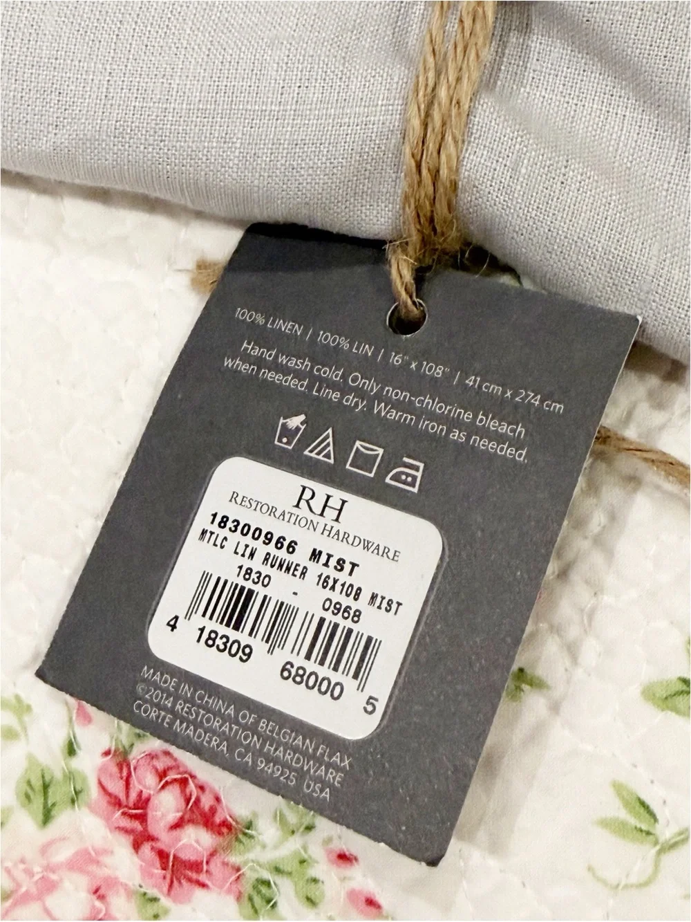 New RH Metallic Linen Table Runner Gray 16” x 108